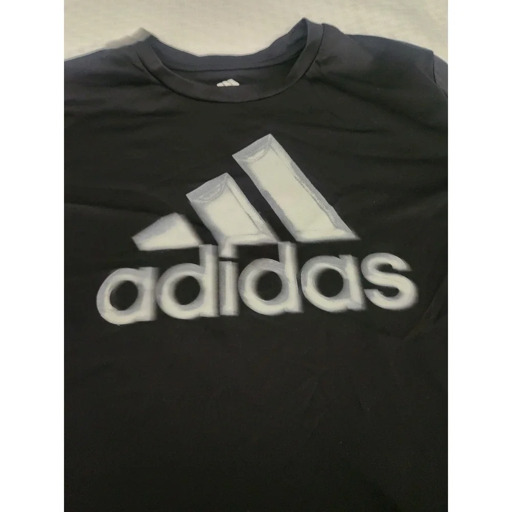Adidas Boys Black Graphic Logo Performance Short Sleeve T-Shirt Size M 10-12